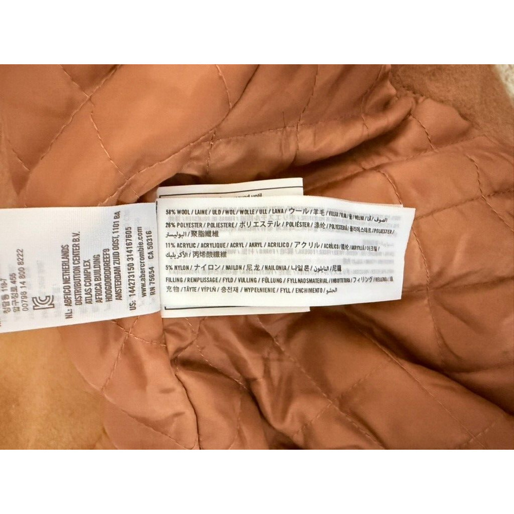 Abercrombie & Fitch Hooded Fur Trim Wool Toggle Peacoat Parka Womens M Camel Tan - Picture 13 of 13